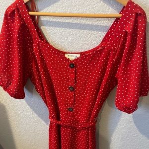 Red polka dot Monteau dress